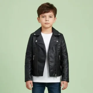 LJYH Children Collar Motorcycle Faux Leather Coats Kids Bomber PU Soft Leather Jackets front