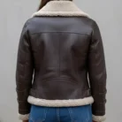 Ladies Leather Aviator Jacket With Oversized Fur Collar back