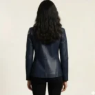 Leather Women's One Button Navy Blazer back