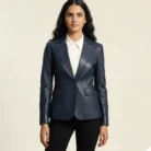 Leather Women's One Button Navy Blazer front