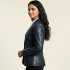 Leather Women's One Button Navy Blazer side