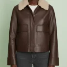 Levi's womens Relaxed Faux Leather Aviator Jacket With Removable Sherpa Collar front