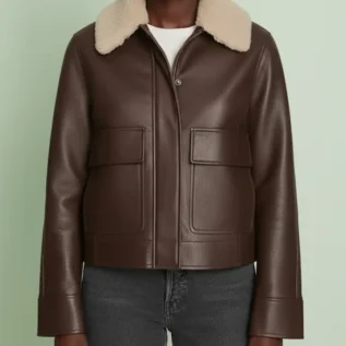 Levi's womens Relaxed Faux Leather Aviator Jacket With Removable Sherpa Collar front