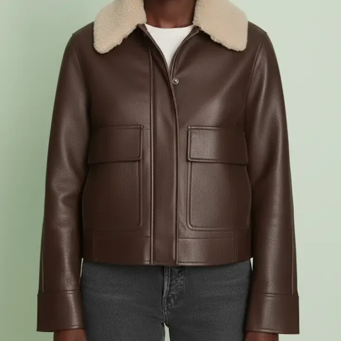 Levi's womens Relaxed Faux Leather Aviator Jacket With Removable Sherpa Collar front Levi's womens Relaxed Faux Leather Aviator Jacket With Removable Sherpa Collar front