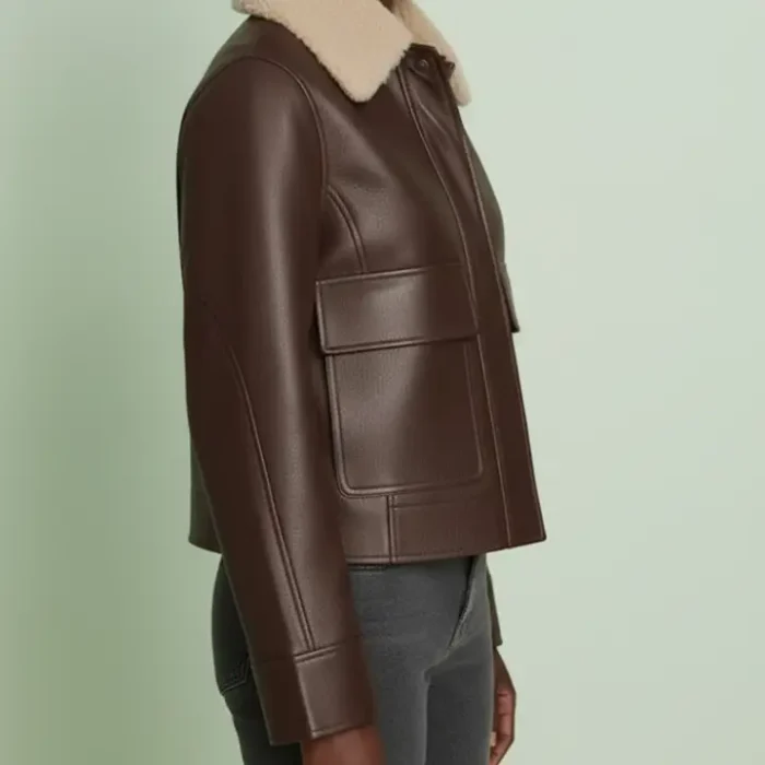 Levi's womens Relaxed Faux Leather Aviator Jacket With Removable Sherpa Collar side Levi's womens Relaxed Faux Leather Aviator Jacket With Removable Sherpa Collar side