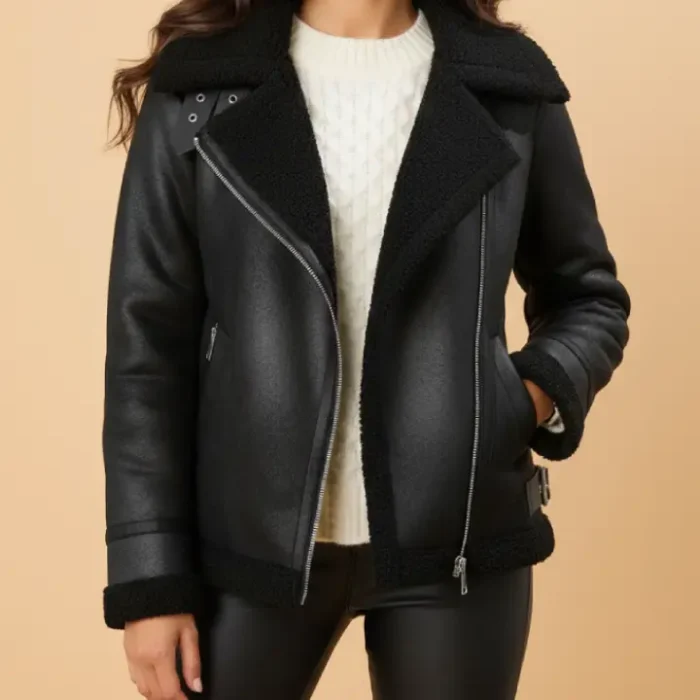 Long Tall Sally Black Taped Seam Aviator Jacket front