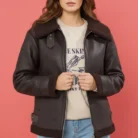 Long Tall Sally Brown Taped Seam Aviator Jacket front