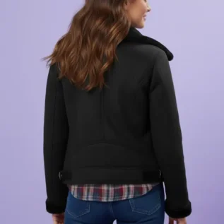 M&Co Black Petite Suede Aviator Jacket back