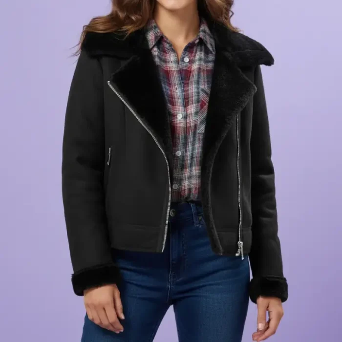 M&Co Black Petite Suede Aviator Jacket front