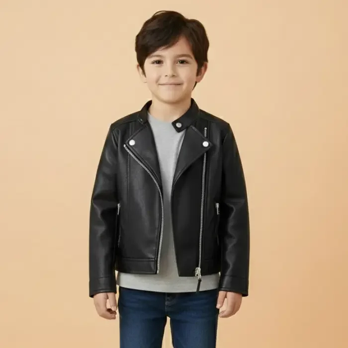 MEZZALL Boys Fashion PU Leather Motorcycle Jacket kids Faux Leather Jackets front