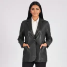 Marilyn Black Leather Blazer front