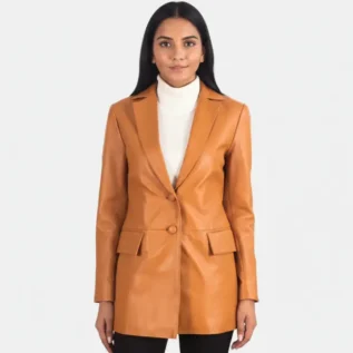 Marilyn Tan Brown Leather Blazer front