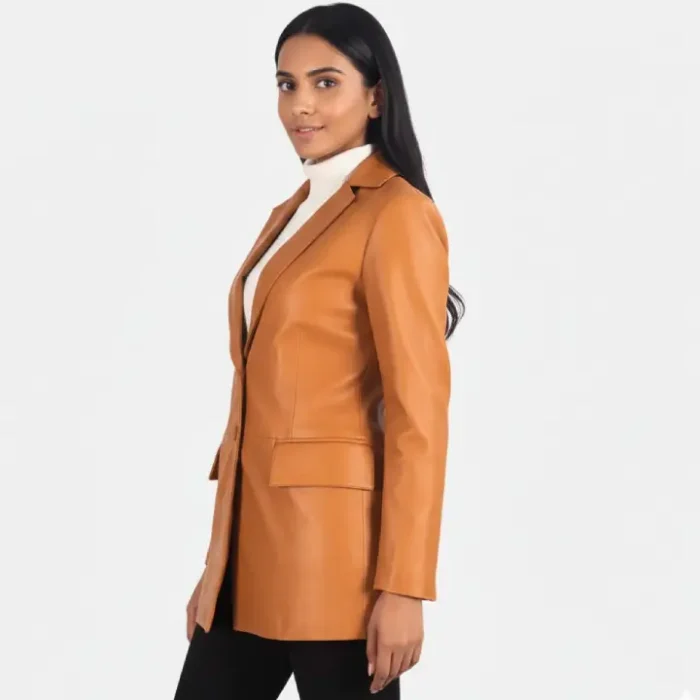 Marilyn Tan Brown Leather Blazer side Marilyn Tan Brown Leather Blazer side
