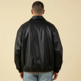 Men's Oversized Black Lambskin Leather Bomber Jacket Baggy Streetwear Style back