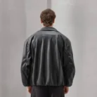 Minimalist Faux Leather Zip Jacket – Unisex Black Streetwear Outerwear back