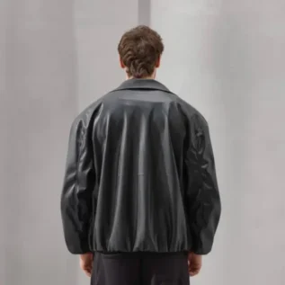Minimalist Faux Leather Zip Jacket – Unisex Black Streetwear Outerwear back