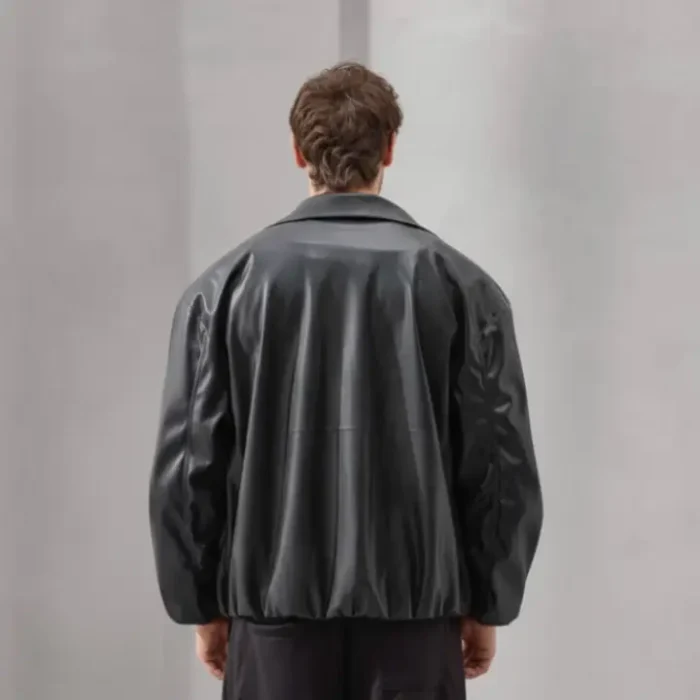 Minimalist Faux Leather Zip Jacket – Unisex Black Streetwear Outerwear back