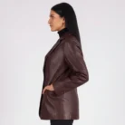 Norma Maroon Leather Blazer side