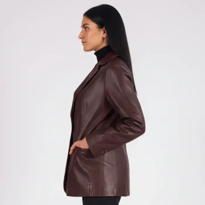 Norma Maroon Leather Blazer side