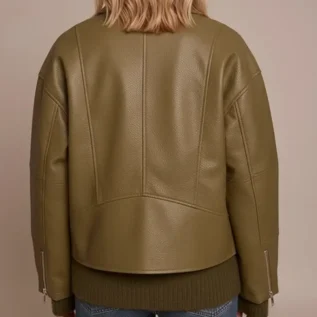 Olive Faux Leather Oversized Biker Jacket back