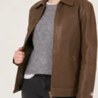 Oversized Aged Real Leather Harrington front