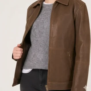 Oversized Aged Real Leather Harrington front