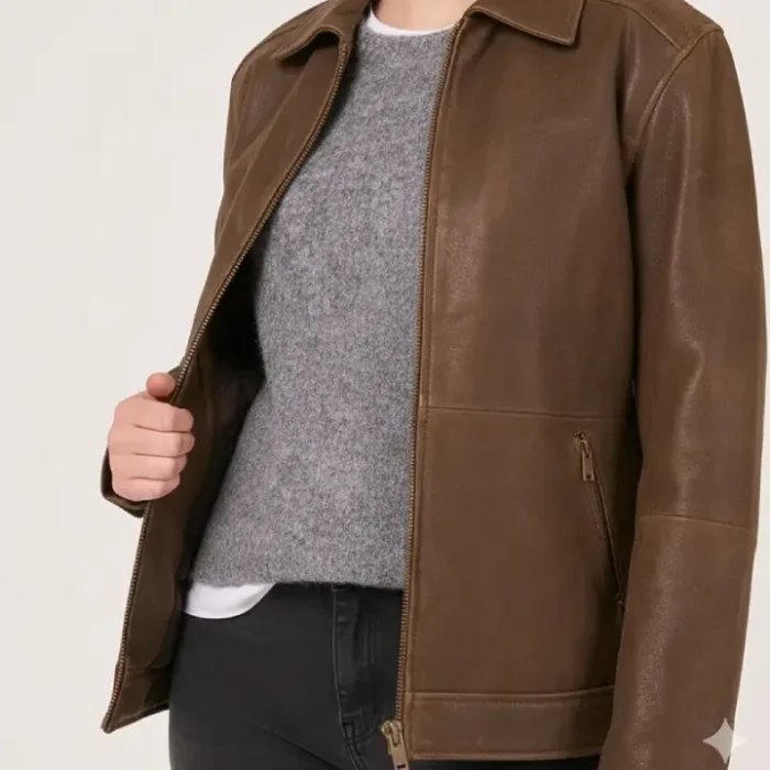 Oversized Aged Real Leather Harrington front Oversized Aged Real Leather Harrington front