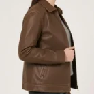 Oversized Aged Real Leather Harrington side