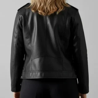 Oversized Whipstitch Detail Leather Look Jacket back