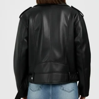 Petite Faux Leather Oversized Biker Jacket back