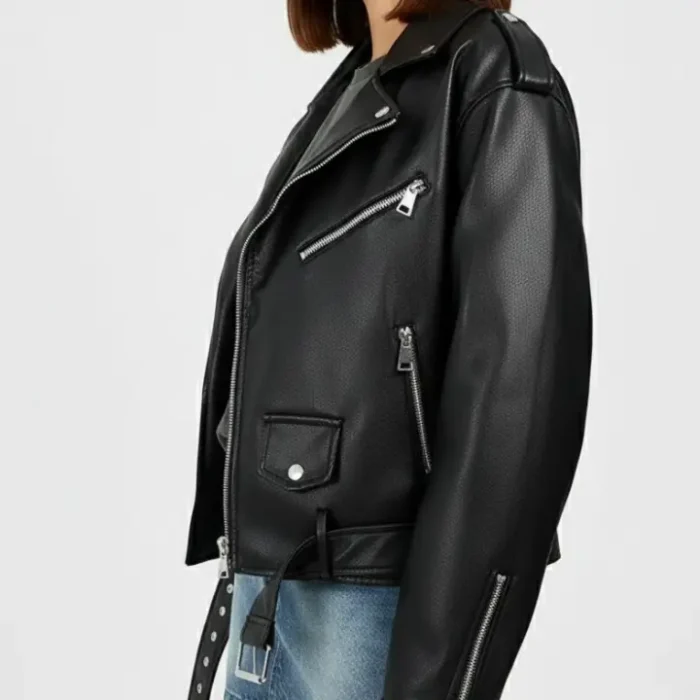 Petite Faux Leather Oversized Biker Jacket side