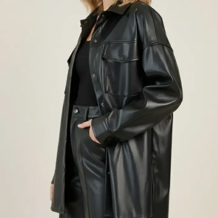 Petite Faux Leather Oversized Shacket side