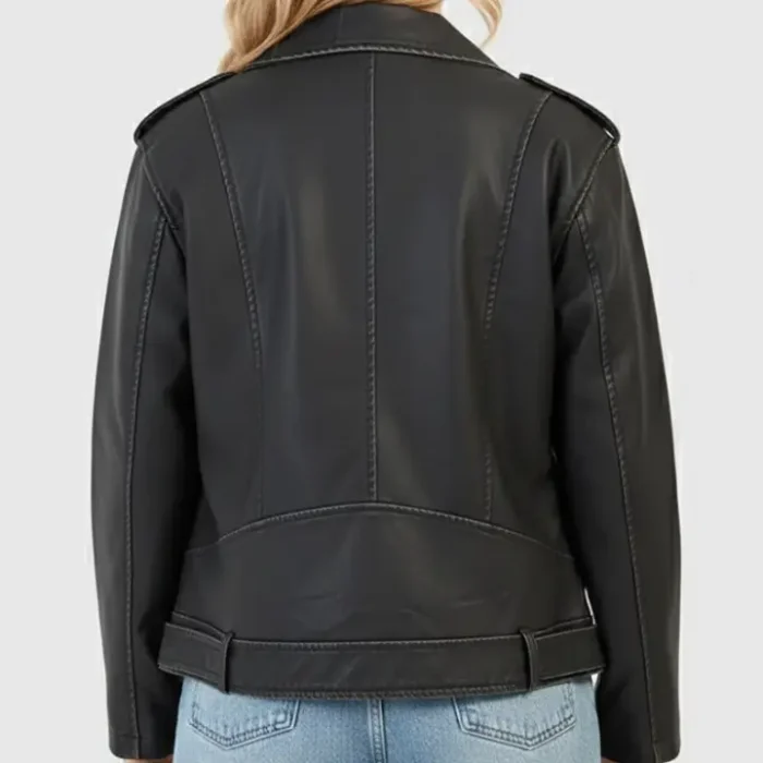Petite Oversized Vintage Faux Leather Biker Jacket back Petite Oversized Vintage Faux Leather Biker Jacket back