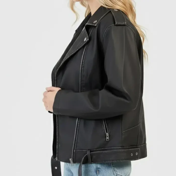 Petite Oversized Vintage Faux Leather Biker Jacket side Petite Oversized Vintage Faux Leather Biker Jacket side