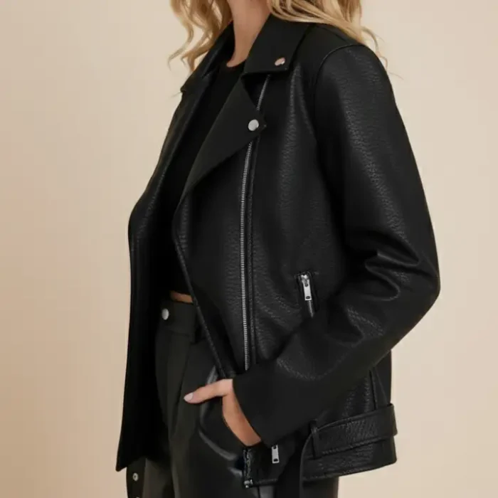Petite Ultimate Oversized Faux Leather Biker Jacket side Petite Ultimate Oversized Faux Leather Biker Jacket side