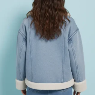 PixieGirl Petite Blue Denim Aviator Jacket back