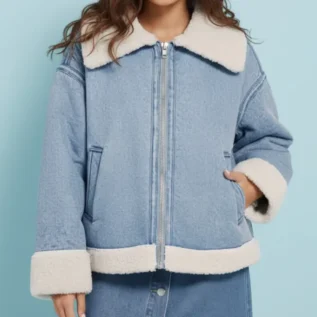 PixieGirl Petite Blue Denim Aviator Jacket front