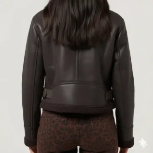 PixieGirl Petite Brown Taped Aviator Jacket back