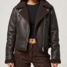 PixieGirl Petite Brown Taped Aviator Jacket front
