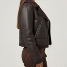 PixieGirl Petite Brown Taped Aviator Jacket side