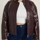 Plus Faux Leather Oversized Jacket front