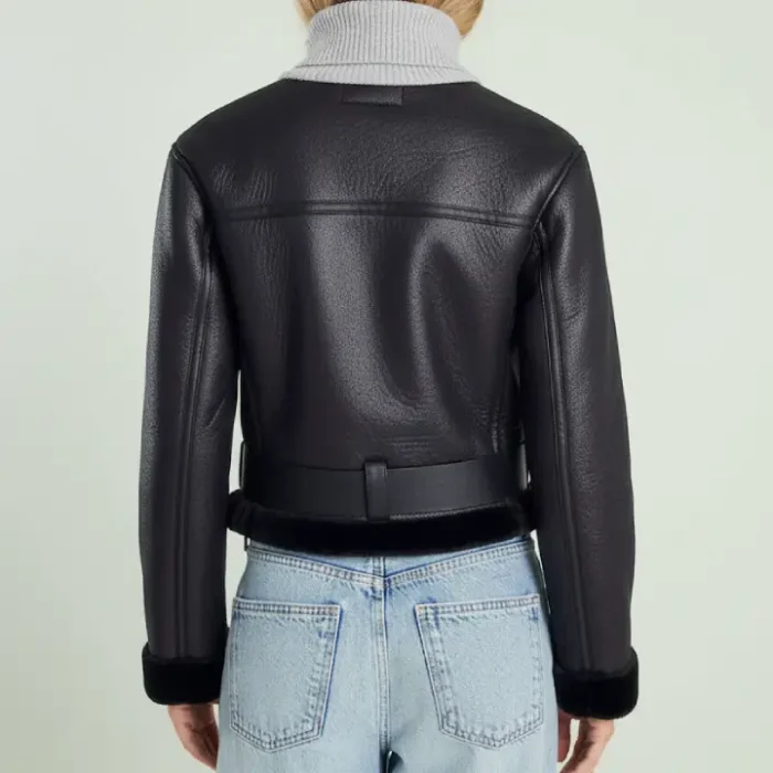 River Island Black Belted Cropped Aviator Jacket back River Island Black Belted Cropped Aviator Jacket back