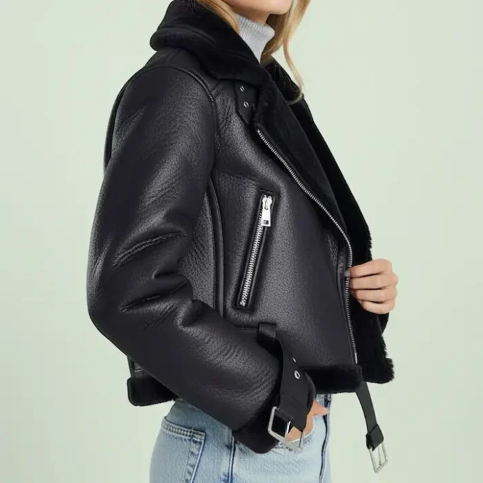 River Island Black Belted Cropped Aviator Jacket side River Island Black Belted Cropped Aviator Jacket side
