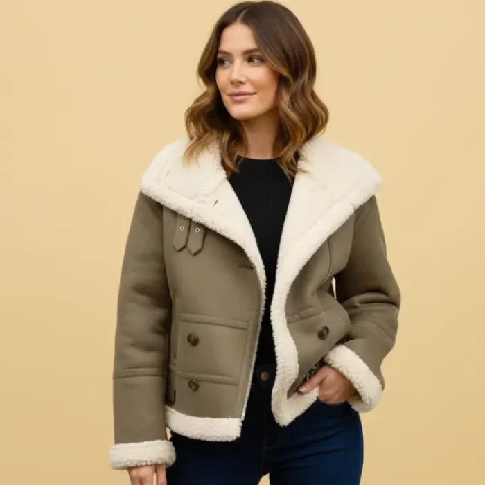 Roman Brown Borg Collar Aviator Jacket front Roman Brown Borg Collar Aviator Jacket front