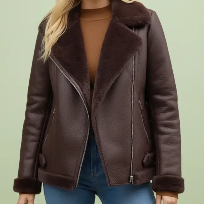 Roman Brown Faux Fur Aviator Jacket front