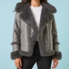 Roman Grey Faux Fur Aviator Jacket front