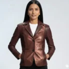 Ruby Metallic Maroon Leather Blazer front