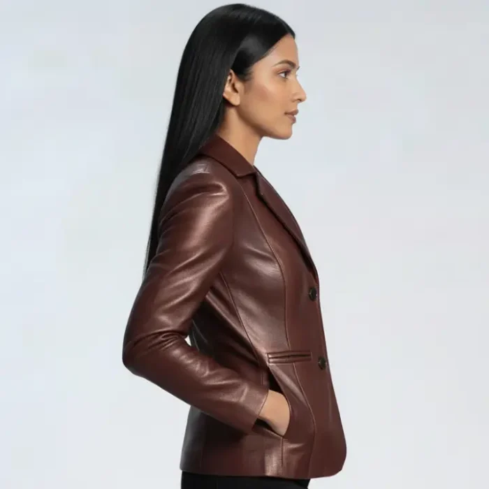 Ruby Metallic Maroon Leather Blazer side