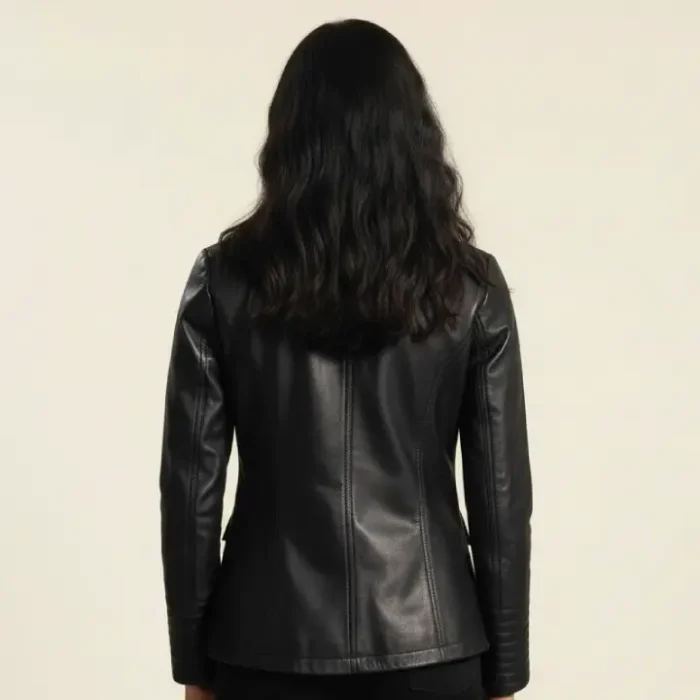Selina Black Leather Blazer back Selina Black Leather Blazer back