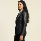 Selina Black Leather Blazer side